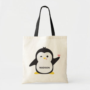 Bolsa Tote Pinguim fofo de nome personalizado