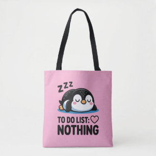 Bolsa Tote pinguim fofo dormindo, lista de tarefas nada