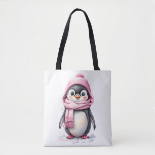 Bolsa Tote Pinguim giro no chapéu rosa e espinho 3a no Natal