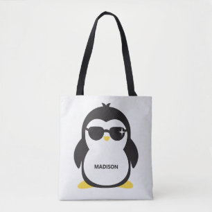 Bolsa Tote Pinguim legal de nome personalizado