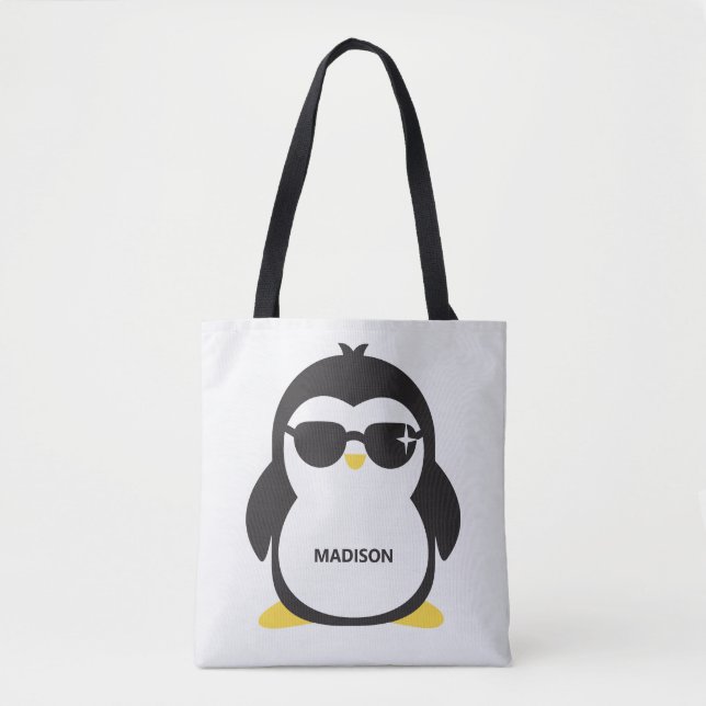 Bolsa Tote Pinguim legal de nome personalizado (Frente)
