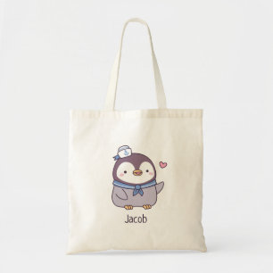 Bolsa Tote Pinguim Marinheiro Pequeno e Fofo Personalizado pa