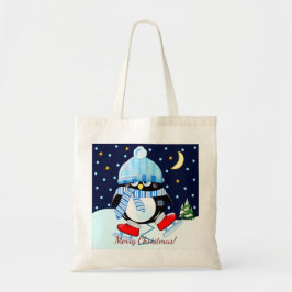 Bolsa Tote Pinguim Natal tentando skate + texto personalizado