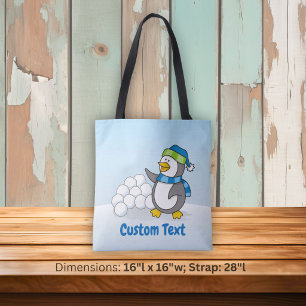 Bolsa Tote Pinguim pequeno com bolas de neve balançando toalh