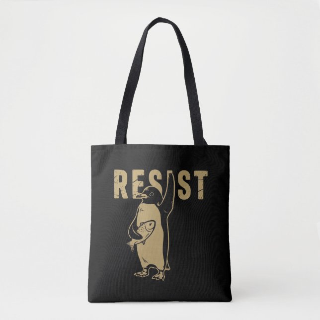Bolsa Tote Pinguim resiste aos pinguins protestando contra ta (Frente)
