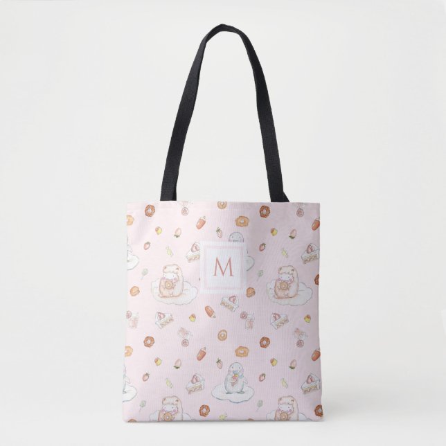 Bolsa Tote Pinguim-Rosa Suave Penguin Sonha Monograma (Frente)