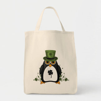 Bolsa Tote Pinguim Sortudo Fofo Trevo Dia de São Patrício