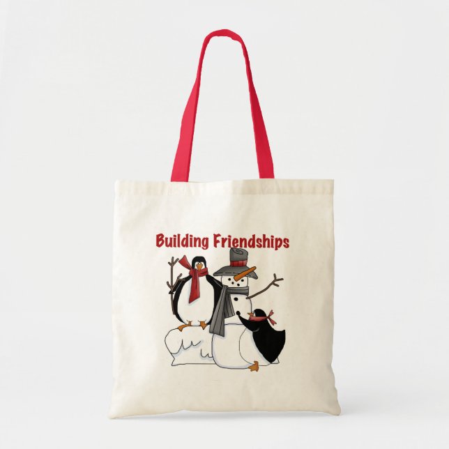 Bolsa Tote Pinguins construindo camisetas e presentes de amiz (Frente)