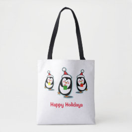 Bolsa Tote Pinguins Felizes Feriados Saco de Natal