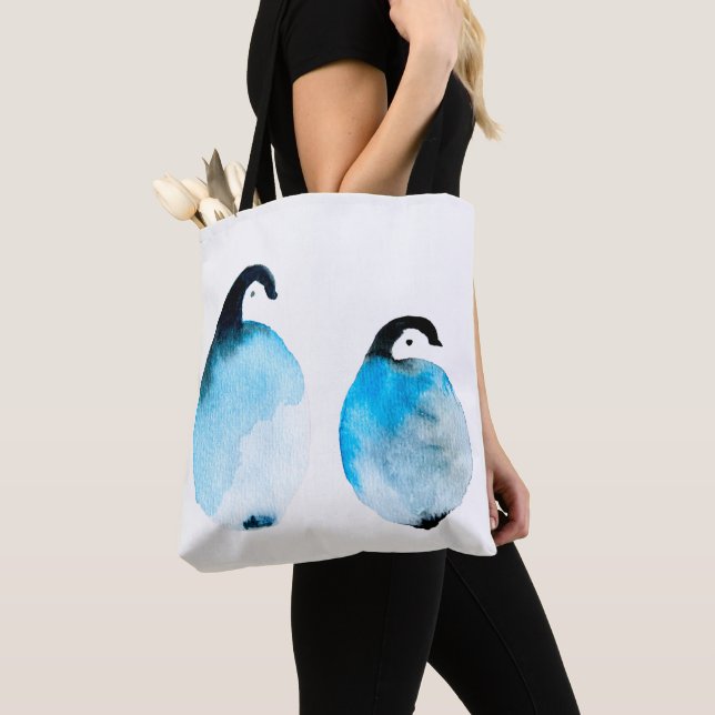 Bolsa Tote Pinguins fofos aquarela (Close Up)