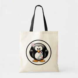 Bolsa Tote Pink and Light Blue Awareness Ribbon Penguin
