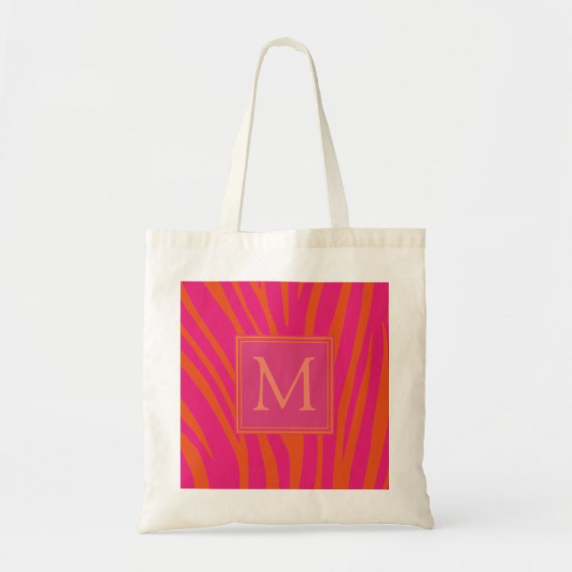 Bolsa Tote Pink and Orange Zebra Stripes Monogram (Frente)