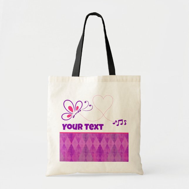 Bolsa Tote Pink and Purple Butterfly Heart Customized (Frente)