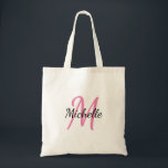 Bolsa Tote Pink & Black Simple Monogram Classic Trendy<br><div class="desc">Simple design with a custom monogram first initial and first name</div>