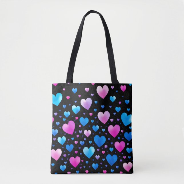 Bolsa Tote Pink & Blue Glowing Hearts  (Frente)