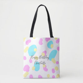 Bolsa Tote Pink blue yellowhappy birthday kids shapes abstrac