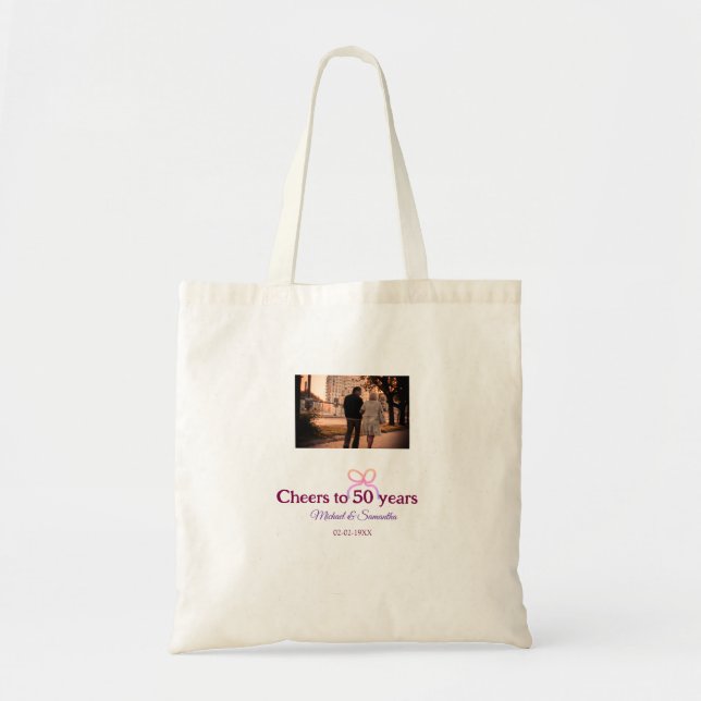 Bolsa Tote Pink bow cheers to 50 years anniversary wedding  (Frente)