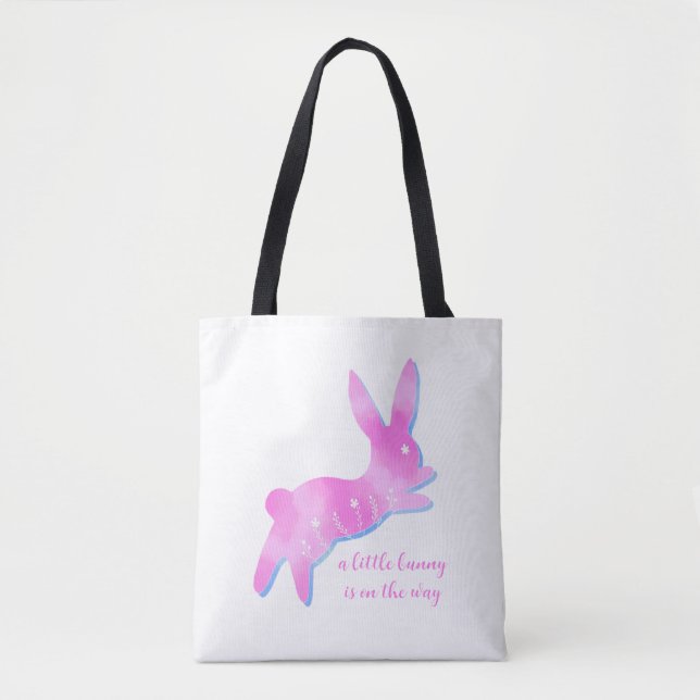 Bolsa Tote Pink Bunny Silhouette Cute Custom Girl Baby Shower (Frente)