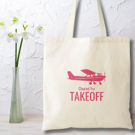Bolsa Tote Pink Cessna Airplane Cleared for Takeoff Funny