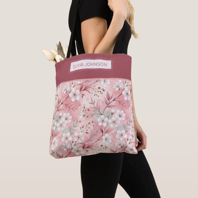Bolsa Tote Pink cherry blossom monogram (Close Up)