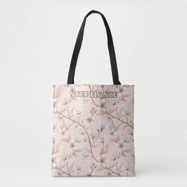 Bolsa Tote Pink Cherry Blossom Sakura Padrão a Rosa (2) (Frente)