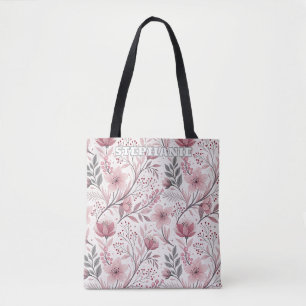 Bolsa Tote Pink Cherry Blossom Sakura Pattern on White (3)