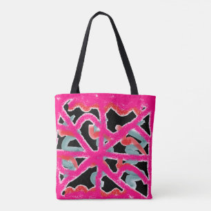 BOLSA TOTE PINK COLORIDO COM PADRÕES PRETOS PARA MULHERES