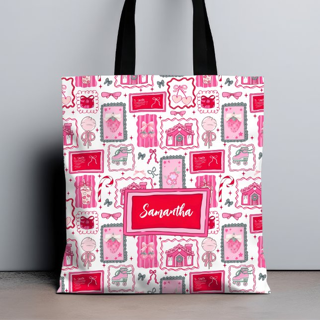 Bolsa Tote Pink Coquette aesthetic girly whimsical pattern (Criador carregado)