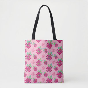 Bolsa Tote Pink Daisy Floreal sem costura, beleza, blo