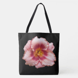 Bolsa Tote Pink Daylily Bloom no Floral Negro