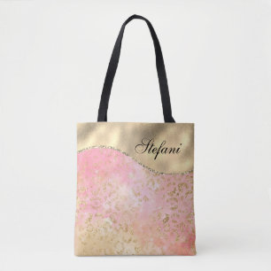 Bolsa Tote Pink Elegante e Folha de Ouro Personalizadas