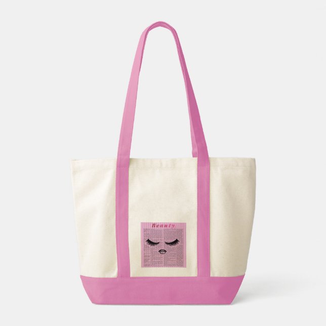 Bolsa Tote Pink Feminine Art Tote Bag – Lash & Lips Collage  (Verso)