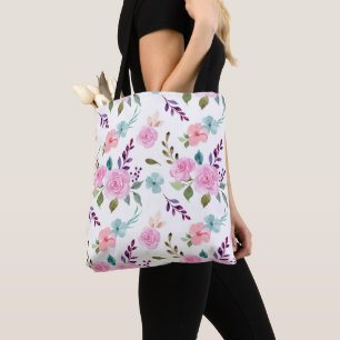 Bolsa Tote Pink Flor Watercolor sem costura
