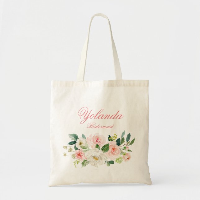 Bolsa Tote Pink Floral Bridesmaid Wedding Gift Tote (Frente)
