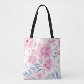 Bolsa Tote Pink Floral Watercolor