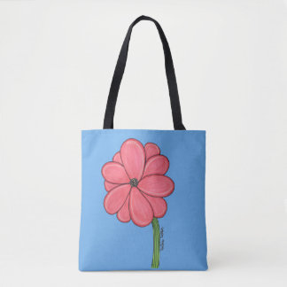 Bolsa Tote Pink Flower Full with Blue background