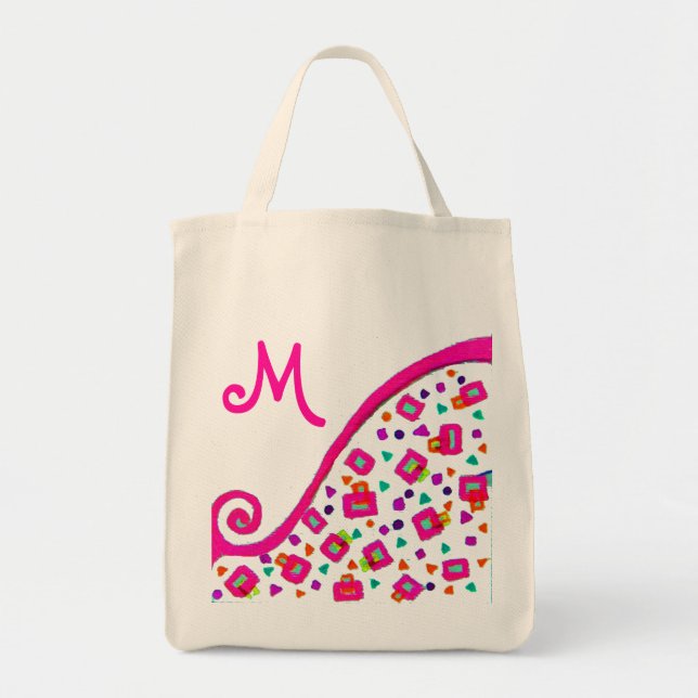 BOLSA TOTE PINK FUCHSIA BLACK ABSTRATO DECO MONOGRAMA (Frente)