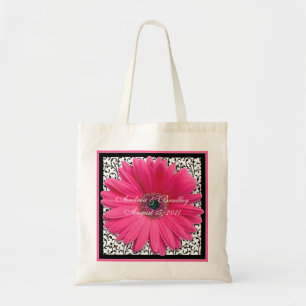 Bolsa Tote Pink Gerbera Daisy Black Weding Bag Bem-vindo