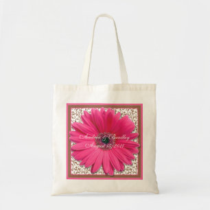 Bolsa Tote Pink Gerbera Daisy Brown Weding Bag Bem-vindo