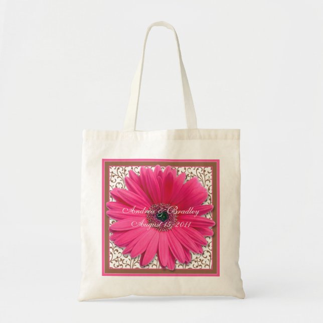 Bolsa Tote Pink Gerbera Daisy Brown Weding Bag Bem-vindo (Frente)