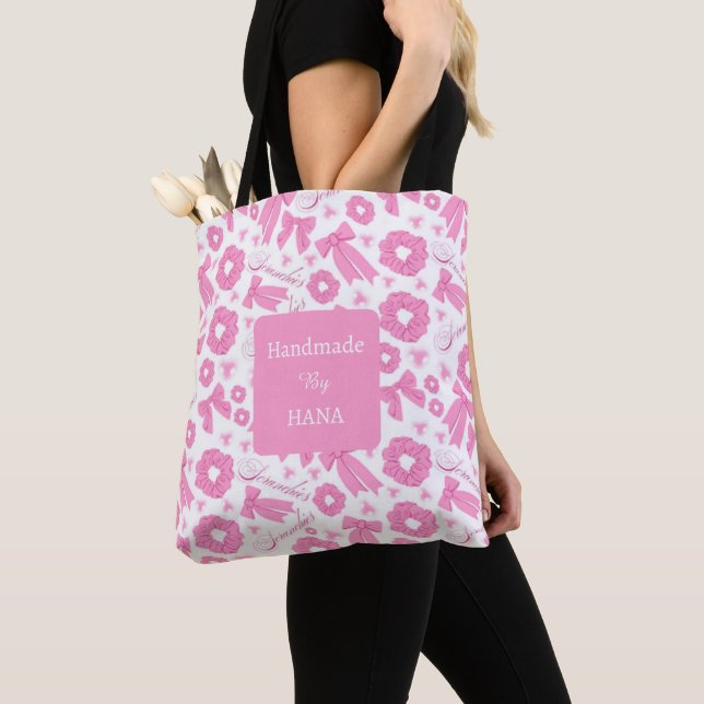 Bolsa Tote Pink Girly Scrunchies Pattern Cute Hair Accessory  (Close Up)