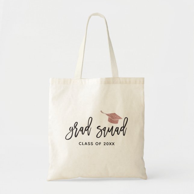 Bolsa Tote Pink Glitter Cap Grad Squad College Graduation (Frente)