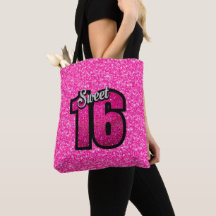 Bolsa Tote Pink Glitter Pattern and Glitter Numbers