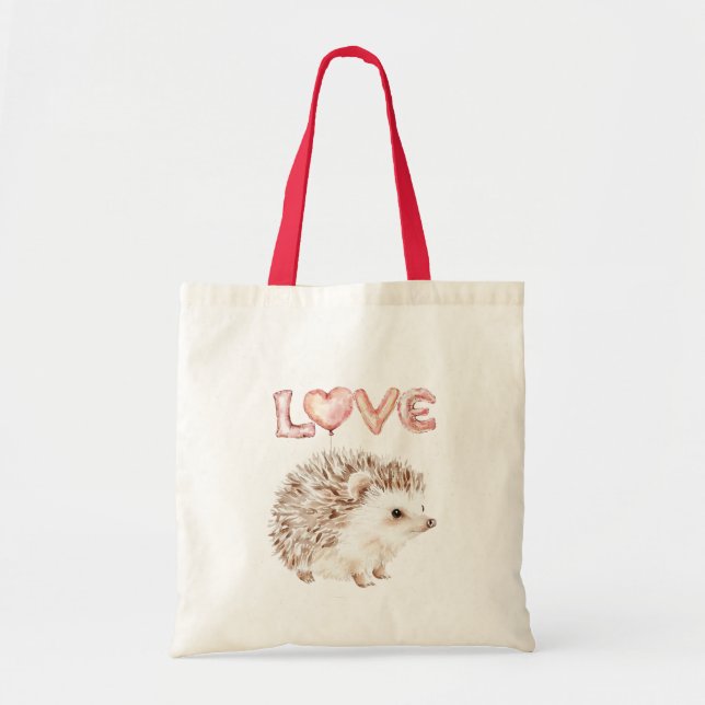 Bolsa Tote Pink Heart Love Balloons Cute Hedgehog (Frente)