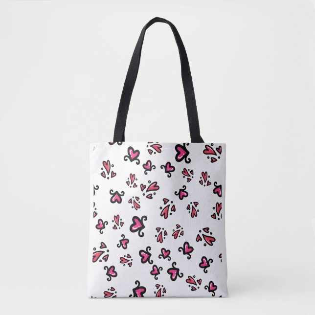 Bolsa Tote Pink Hearts Pattern – Cute Doodle Design (Frente)