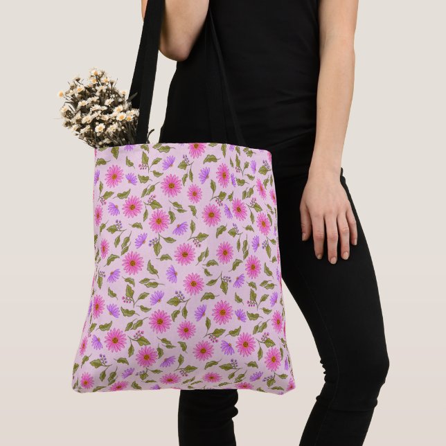 Bolsa Tote Pink Lavender Lacy Daisy (Close Up)