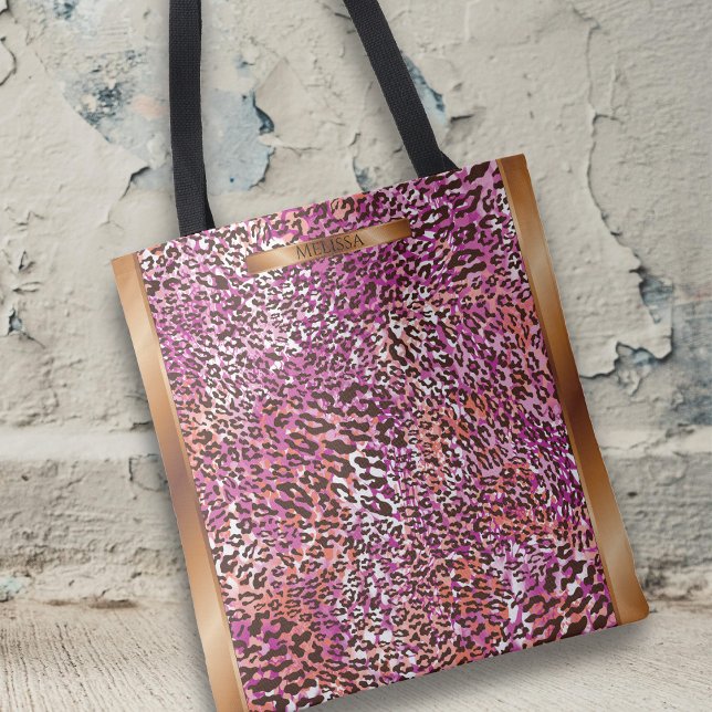 Bolsa Tote Pink Leopard Camo Animal Print Pattern  (Criador carregado)