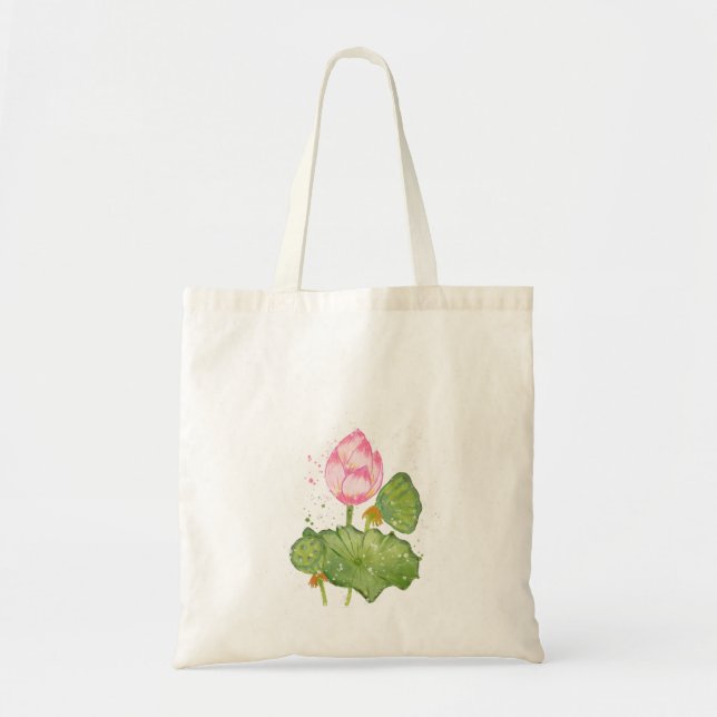 Bolsa Tote Pink Lotus Flower Watercolor – Botanical Zen (Frente)