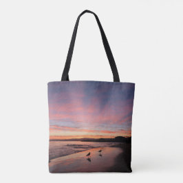 Bolsa Tote Pink Morning Sky na praia