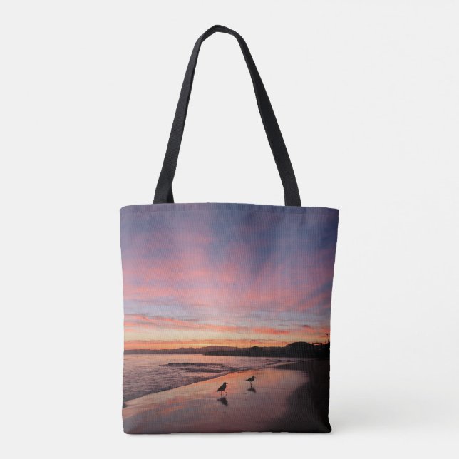 Bolsa Tote Pink Morning Sky na praia (Verso)